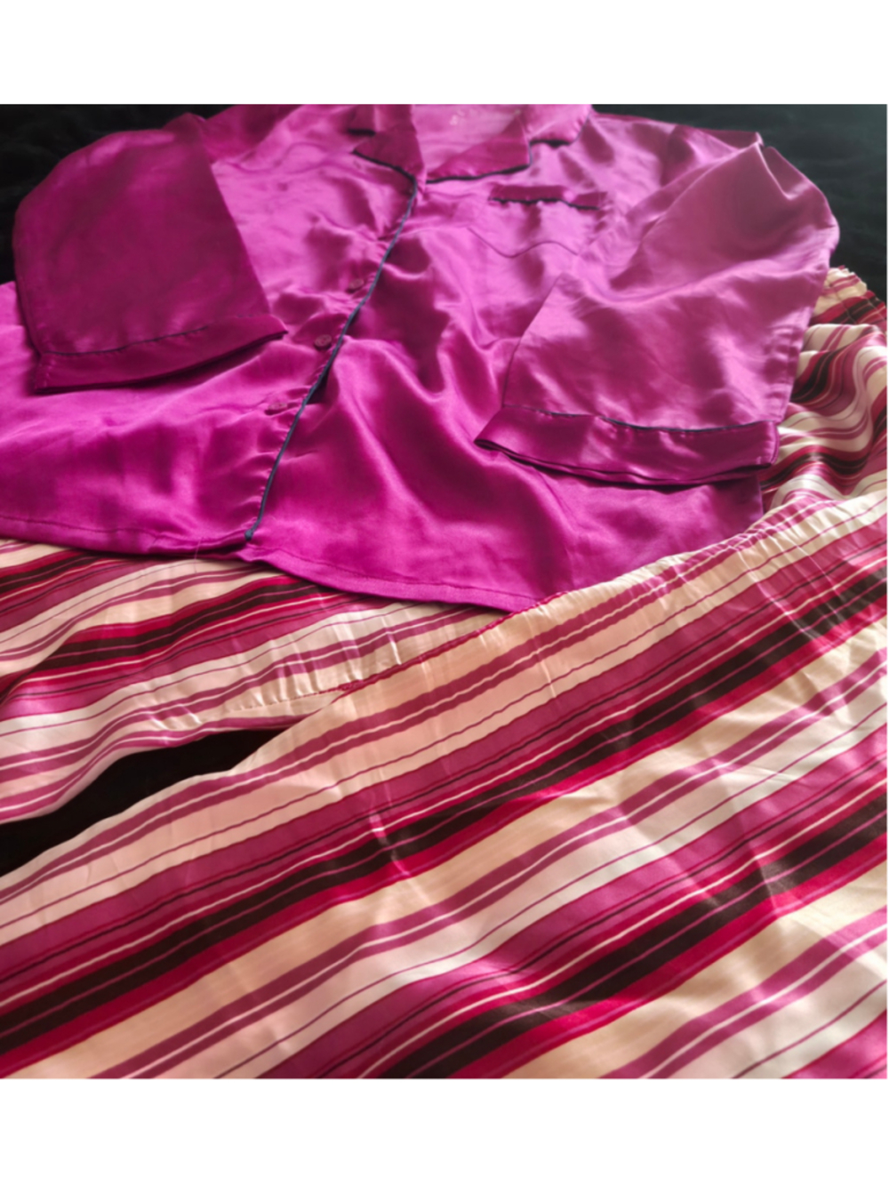 Victoria's Secret Pajama Set M Satin Pink Body by Victoria Striped Y2K Sleepwear - Picture 6 of 10